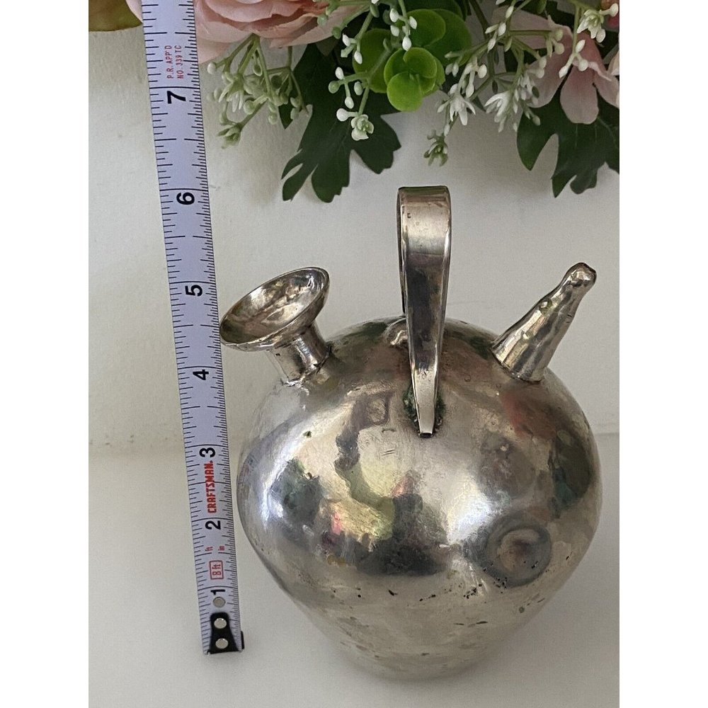 Vtg Metal Silver Color Gargoulette Jug or Botijo Water‎ Oil Jug Pitcher Handmade - Picture 9 of 16